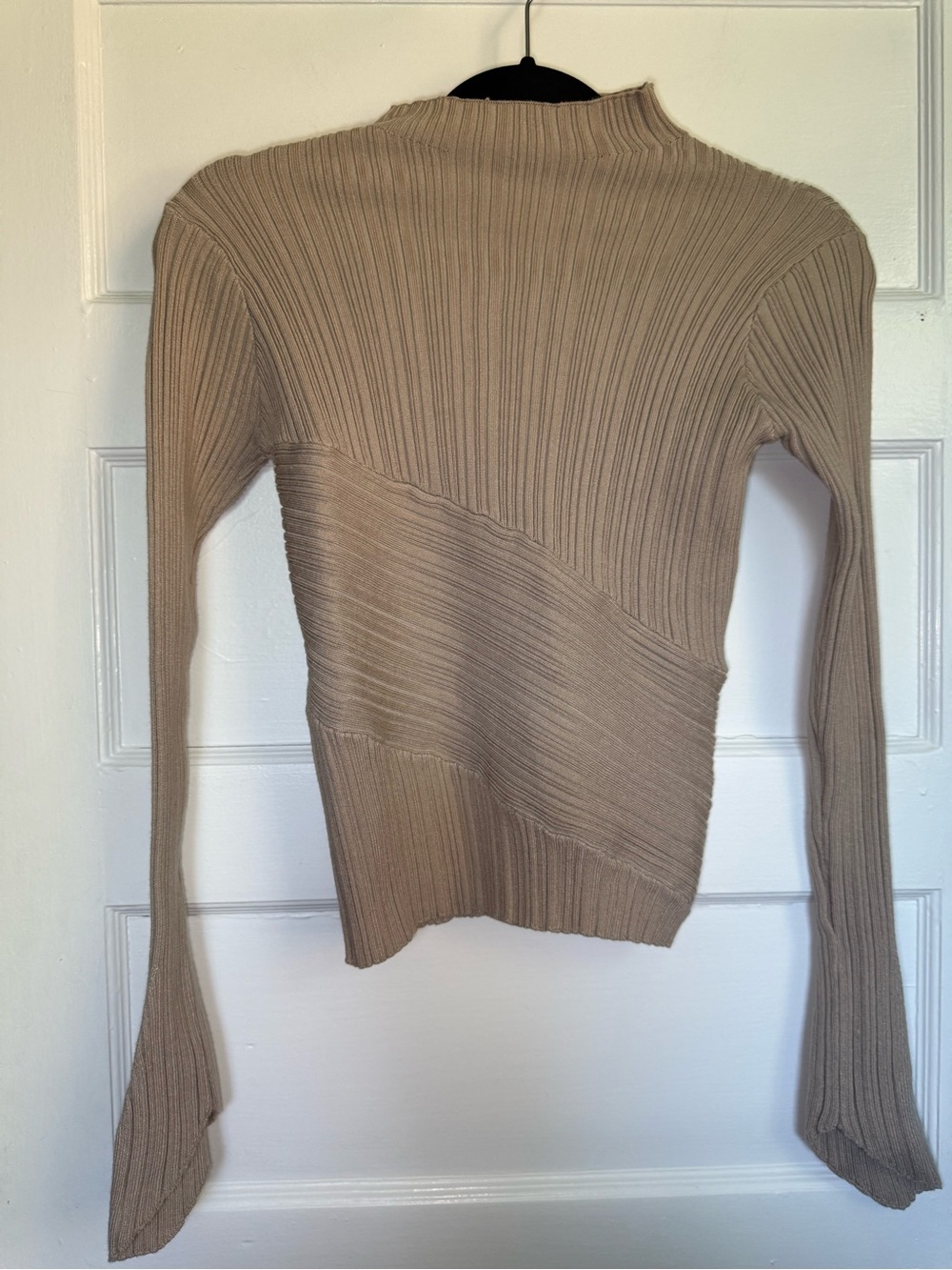 Princess Polly Taupe Ribbed Long Sleeve Mock Neck Sweater Asymmetrical Capsule 6